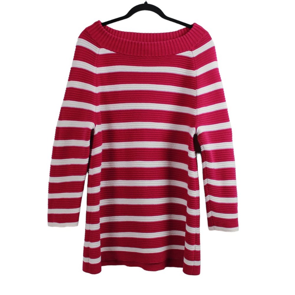 Talbots Pink White Striped Rib Knit Sweater